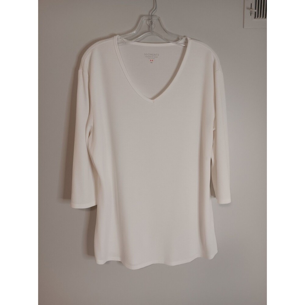 Segments V Neck White 3/4 Sleeve Pullover Top Sz XL